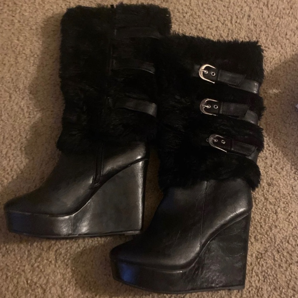 Faux fur leather boots